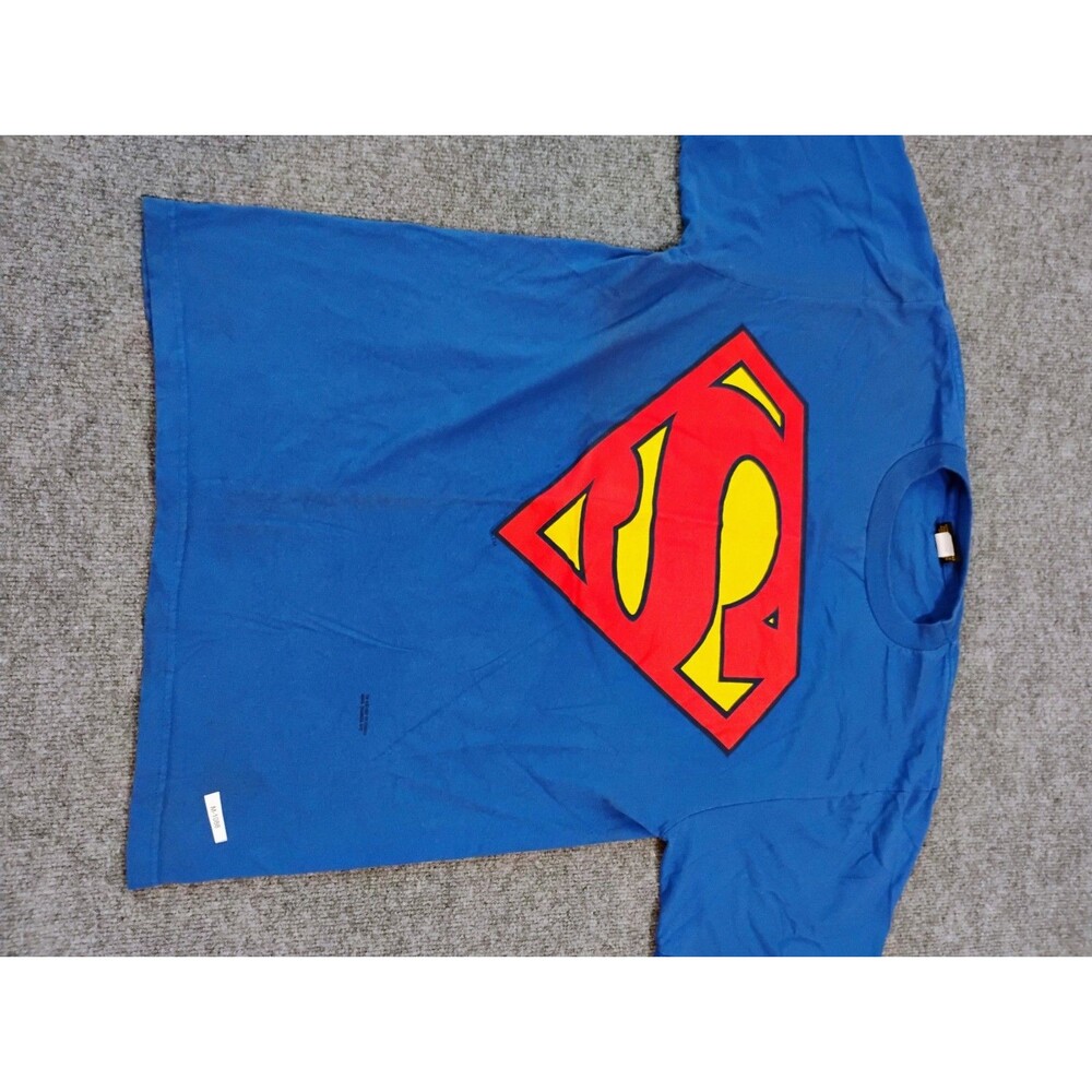 Superman Logo Graphic T Shirt Blue Mens Large DC Comics USA Made Tee Vintage